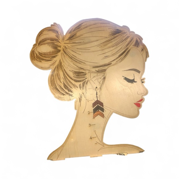 Chevron Pattern Wooden Earrings - Picture 2 of 3